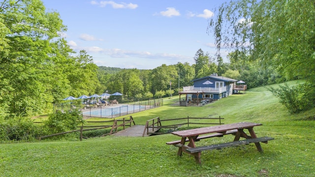 408 Stage Coach Rd, Durham, CT 06422 - view of property's community with a forest view, a wooden deck, and a swimming pool