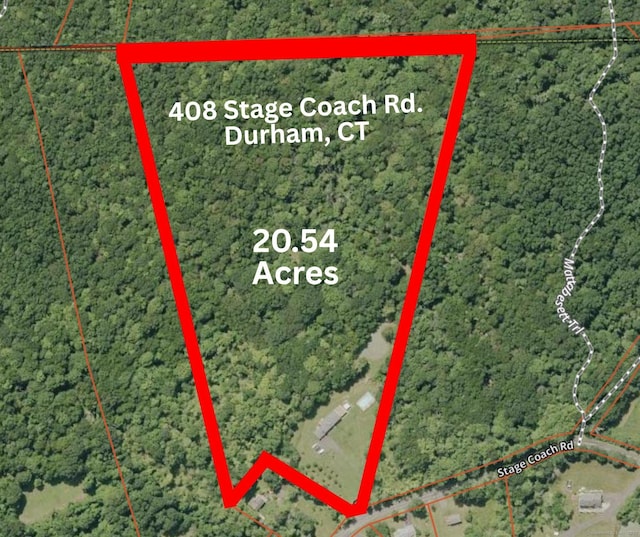 408 Stage Coach Rd, Durham, CT 06422 - map / location with property parcel outlined