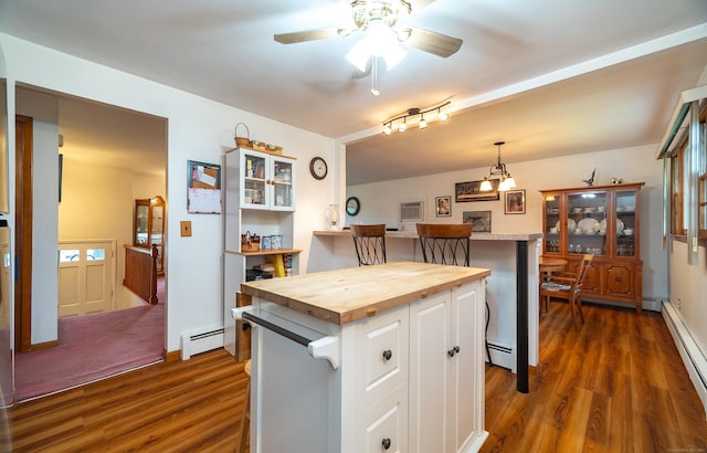 895 W Woods Rd, Hamden, CT 06518 - kitchen with wood counters, dark wood finished floors, white cabinets, and a baseboard radiator