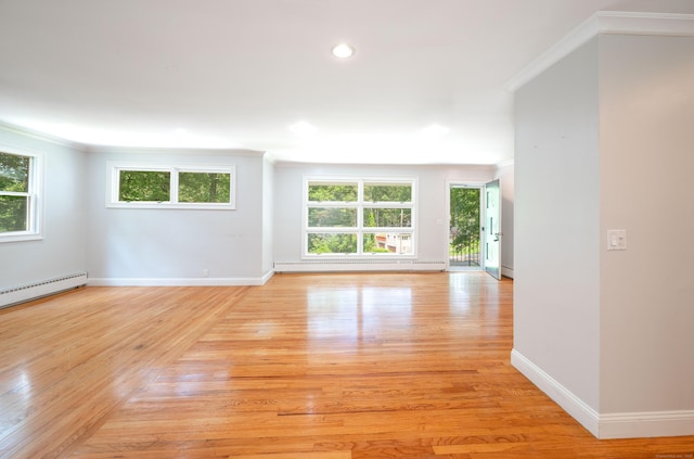 46 Columbine Dr, Trumbull, CT 06611 - empty room with crown molding, plenty of natural light, baseboards, light wood finished floors, and recessed lighting