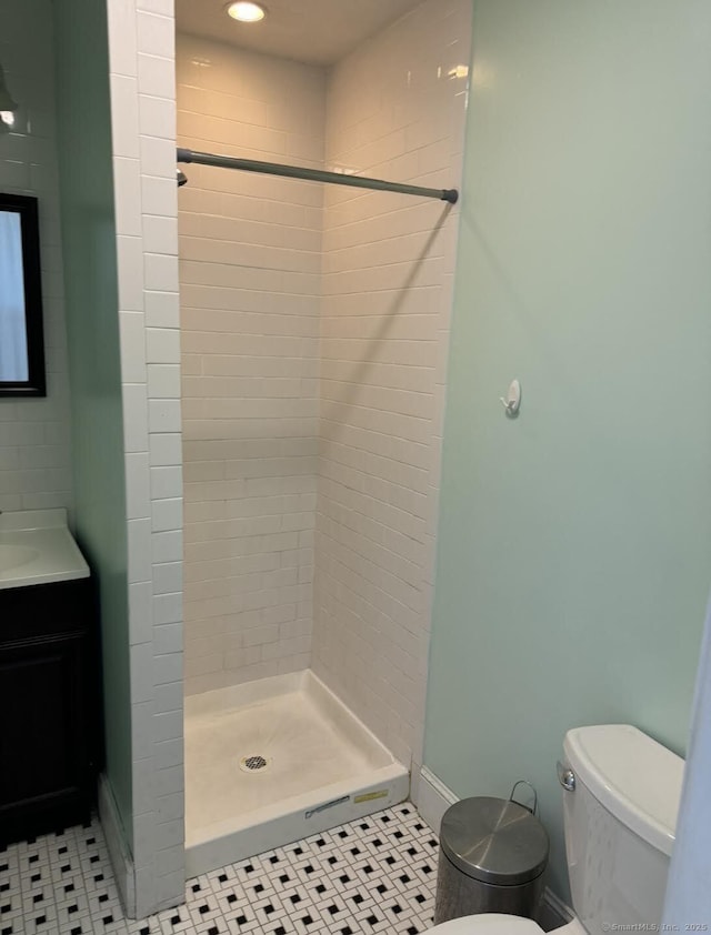 201 Center St, West Haven, CT 06516 - full bathroom with toilet, a stall shower, vanity, and baseboards