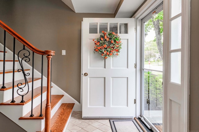 320 Spruce St, Cheshire, CT 06410 - foyer with stairs and light tile patterned floors