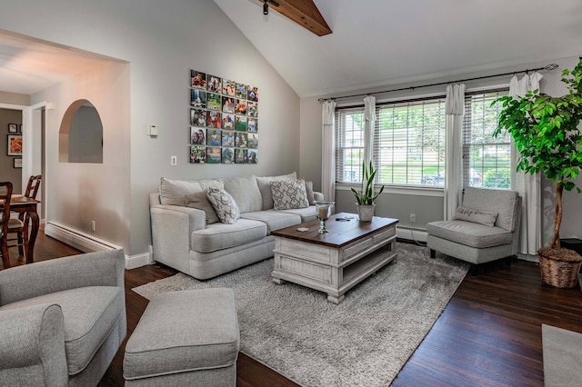 320 Spruce St, Cheshire, CT 06410 - living room with baseboard heating and dark wood-style flooring