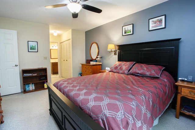 38 Simsbury Lndg Unit 38, Simsbury, CT 06070 - bedroom featuring carpet flooring, a closet, ensuite bathroom, and a ceiling fan