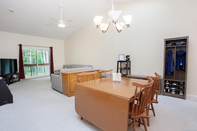38 Simsbury Lndg Unit 38, Simsbury, CT 06070 - dining room with light carpet, ceiling fan, a chandelier, and lofted ceiling
