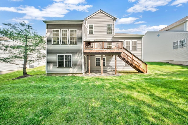 111 Thorn Hollow Rd, Cheshire, CT 06410 - rear view of house with a wooden deck, a yard, and stairs