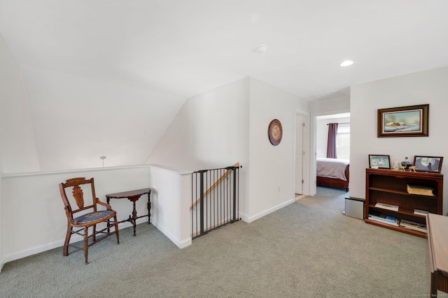 111 Thorn Hollow Rd, Cheshire, CT 06410 - living area with carpet, an upstairs landing, baseboards, and recessed lighting
