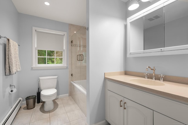 68 Mopus Bridge Rd, Ridgefield, CT 06877 - bathroom featuring a baseboard radiator, vanity, tiled shower / bath combo, and tile patterned flooring
