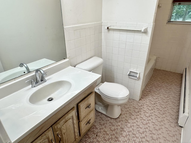24 Woodward Ave Apt 19, New Haven, CT 06512 - full bathroom featuring tile walls, vanity, tile patterned floors, wainscoting, and shower / washtub combination