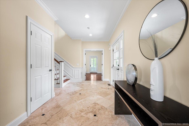 1 Osprey Commons S, Clinton, CT 06413 - foyer entrance with ornamental molding, stairs, recessed lighting, and baseboards