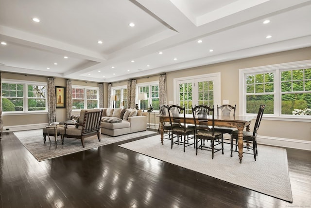 11 Old Hill Rd, Westport, CT 06880 - dining room with recessed lighting, healthy amount of natural light, wood finished floors, and beam ceiling