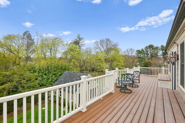 11 Old Hill Rd, Westport, CT 06880 - wooden terrace featuring view of scattered trees