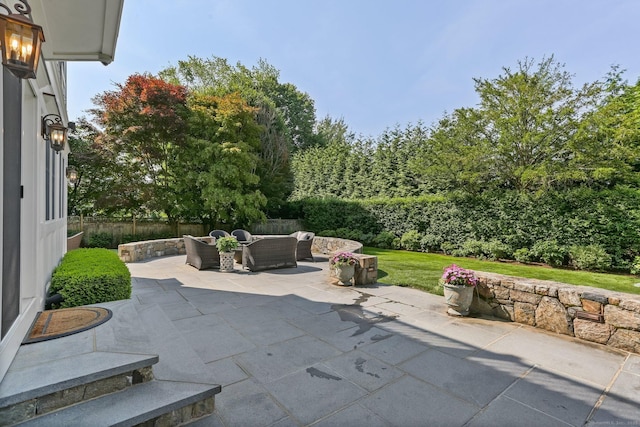 11 Old Hill Rd, Westport, CT 06880 - view of patio featuring an outdoor hangout area