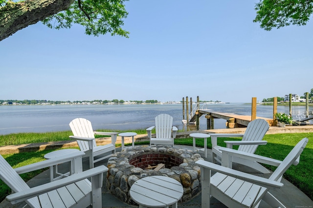 13 Seabreeze Pl, Norwalk, CT 06854 - view of patio featuring an outdoor fire pit and a water view