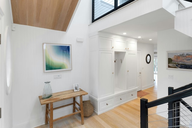 47 Pine Point Rd, Norwalk, CT 06853 - mudroom featuring light wood finished floors and recessed lighting