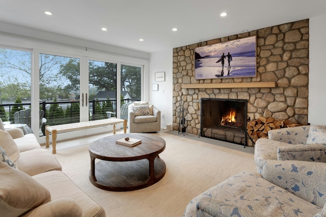 47 Pine Point Rd, Norwalk, CT 06853 - living area featuring recessed lighting and a stone fireplace