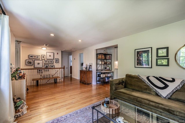 60 Davenport Rd, West Hartford, CT 06110 - living room with light wood finished floors, recessed lighting, and a wainscoted wall