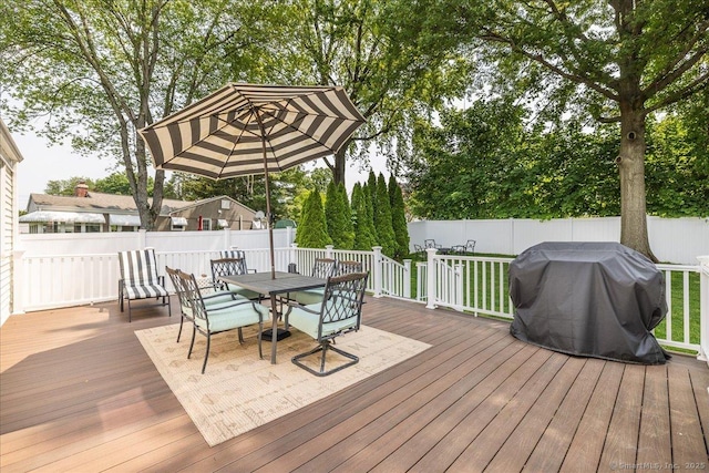 60 Davenport Rd, West Hartford, CT 06110 - wooden deck featuring outdoor dining space, a fenced backyard, and grilling area