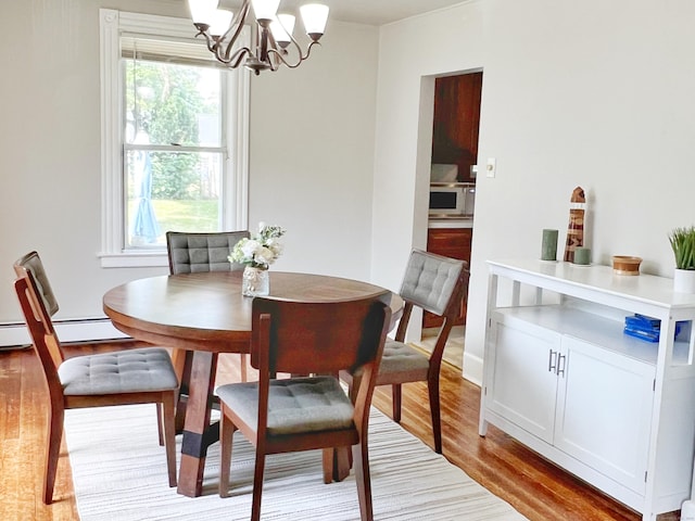 46 Glenwood St, Manchester, CT 06040 - dining area featuring light wood finished floors, a chandelier, healthy amount of natural light, and baseboard heating