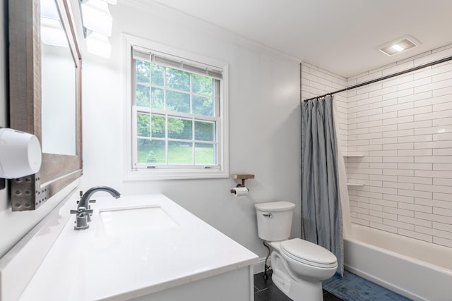 28 Hope Hill Rd, Wallingford, CT 06492 - full bathroom with vanity, shower / bathtub combination with curtain, and ornamental molding