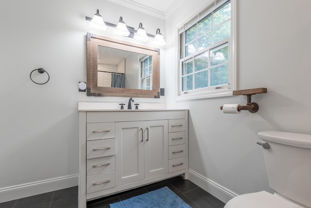 28 Hope Hill Rd, Wallingford, CT 06492 - bathroom with tile patterned floors, vanity, crown molding, and curtained shower