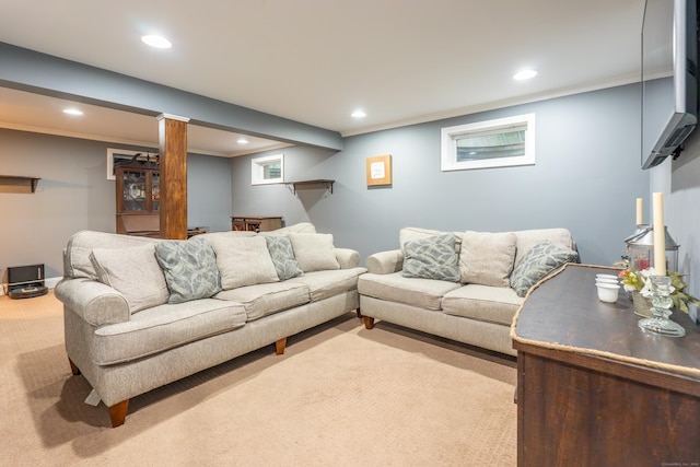 28 Hope Hill Rd, Wallingford, CT 06492 - carpeted living room featuring recessed lighting and crown molding