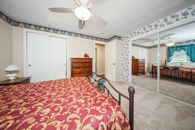 19 Benedict St, Plymouth, CT 06786 - bedroom with carpet floors, a closet, a ceiling fan, and wallpapered walls