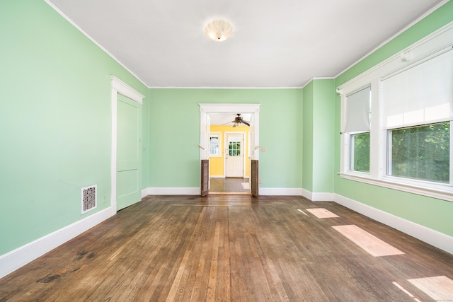 43 Quentin St, Hamden, CT 06517 - empty room with hardwood / wood-style floors, a ceiling fan, and crown molding