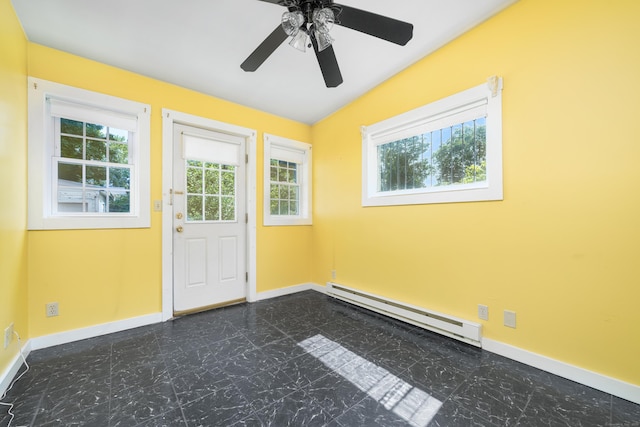 43 Quentin St, Hamden, CT 06517 - entryway featuring a baseboard heating unit, dark marble finish floors, and ceiling fan