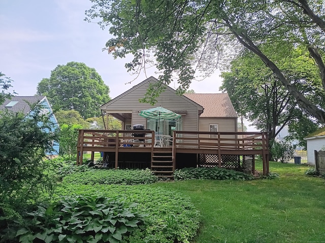 35 Chevvy St, Stratford, CT 06614 - back of house featuring a yard, a wooden deck, and a shingled roof