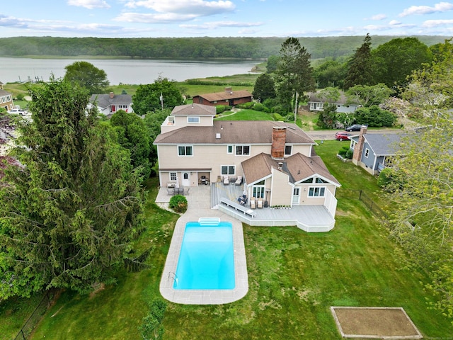 224 Neptune Dr, Groton, CT 06340 - aerial view of property and surrounding area with a large body of water and a pool