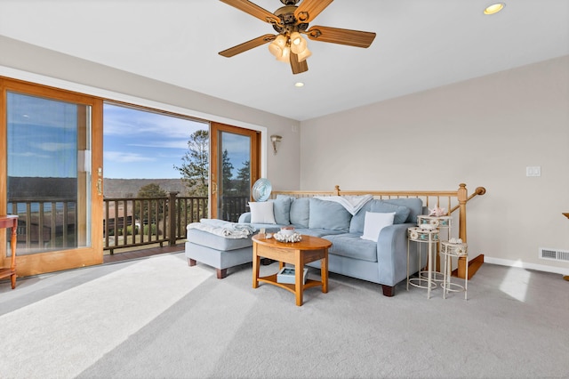 224 Neptune Dr, Groton, CT 06340 - carpeted living room with ceiling fan, recessed lighting, and baseboards