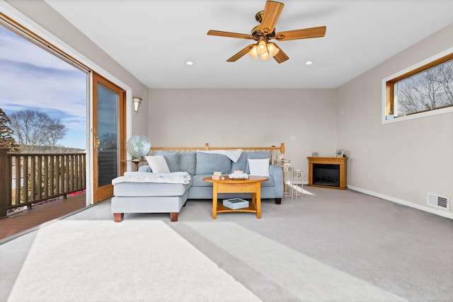224 Neptune Dr, Groton, CT 06340 - carpeted living room featuring ceiling fan, recessed lighting, and baseboards