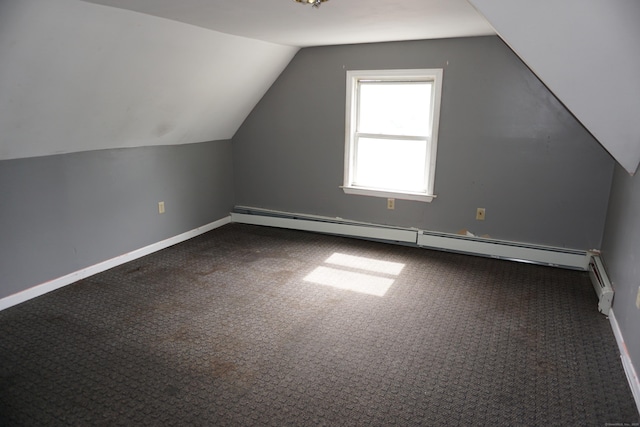71 Martin St, Hartford, CT 06120 - bonus room with a baseboard heating unit, dark carpet, and lofted ceiling