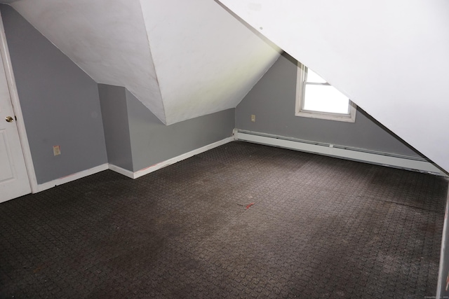 71 Martin St, Hartford, CT 06120 - bonus room with baseboard heating, lofted ceiling, and dark colored carpet
