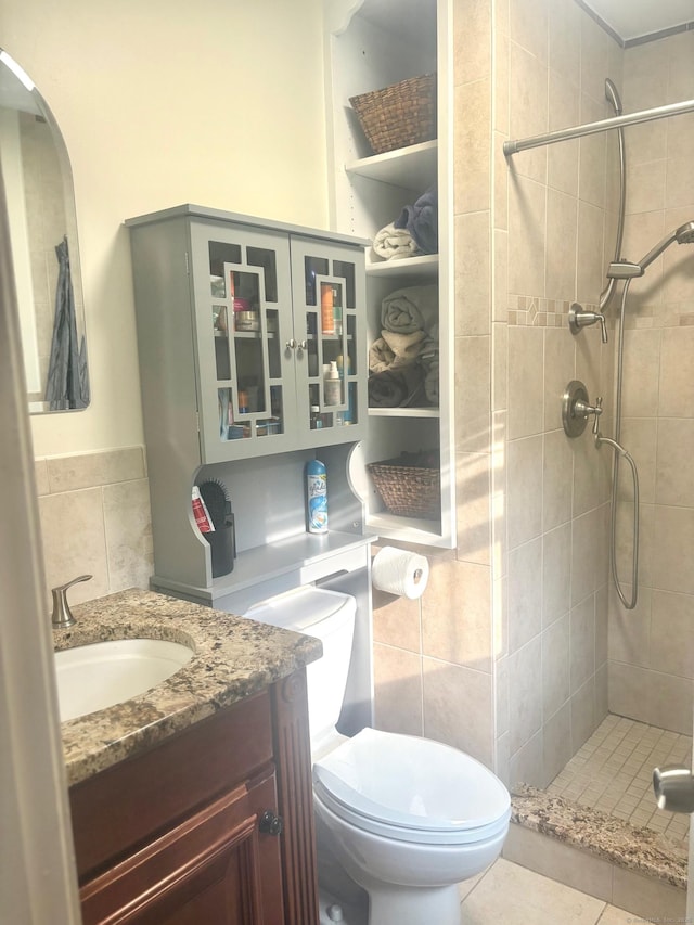 15 Great Meadow Rd, Danbury, CT 06811 - bathroom with a stall shower, vanity, and tile walls
