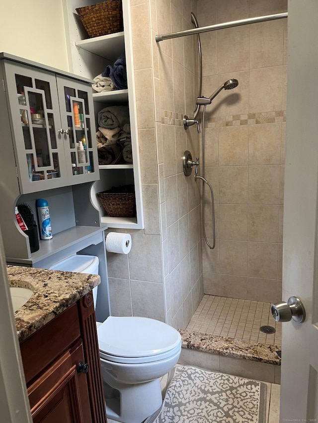 15 Great Meadow Rd, Danbury, CT 06811 - bathroom with vanity, tiled shower, and tile patterned flooring