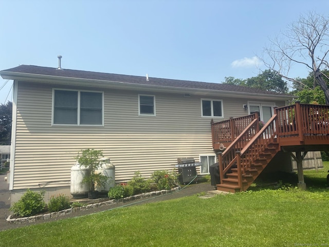 15 Great Meadow Rd, Danbury, CT 06811 - back of house featuring a deck, a yard, and stairway