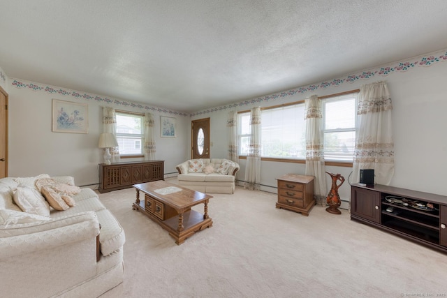 135 Jackson St, Torrington, CT 06790 - living room featuring healthy amount of natural light, light colored carpet, and a baseboard heating unit