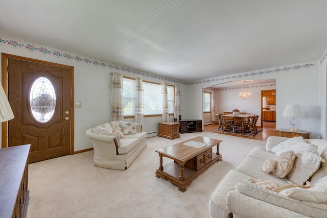 135 Jackson St, Torrington, CT 06790 - living room with a chandelier, plenty of natural light, and light carpet