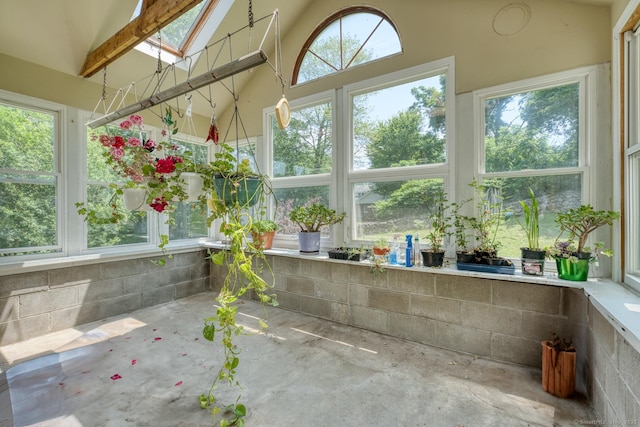135 Jackson St, Torrington, CT 06790 - bathroom featuring high vaulted ceiling and unfinished concrete floors