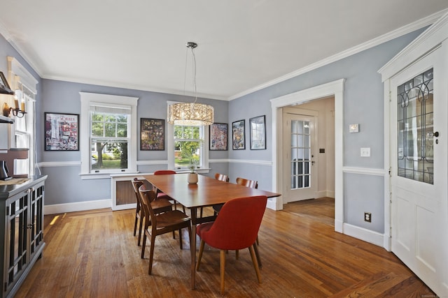 30 Cleveland Rd, New Haven, CT 06515 - dining area featuring a chandelier, wood finished floors, and ornamental molding