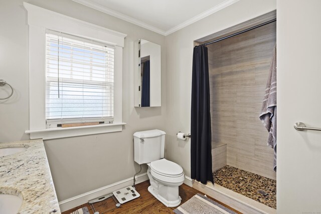 30 Cleveland Rd, New Haven, CT 06515 - full bath featuring ornamental molding, tiled shower, double vanity, and wood finished floors