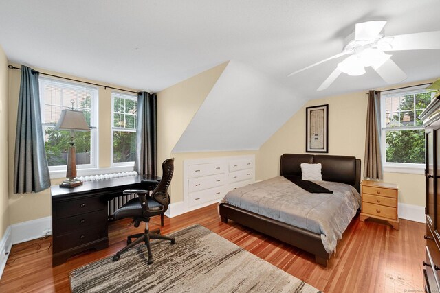 20 Arnoldale Rd, West Hartford, CT 06119 - bedroom featuring baseboards, wood finished floors, a desk, ceiling fan, and lofted ceiling