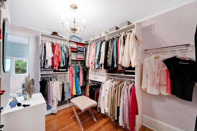 20 Arnoldale Rd, West Hartford, CT 06119 - walk in closet with a chandelier and wood finished floors