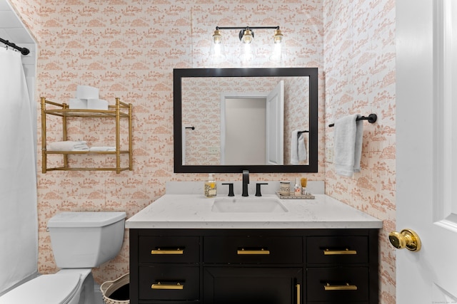 11 Quarry Ridge Rd, Newtown, CT 06482 - full bath featuring wallpapered walls, vanity, and a shower with curtain