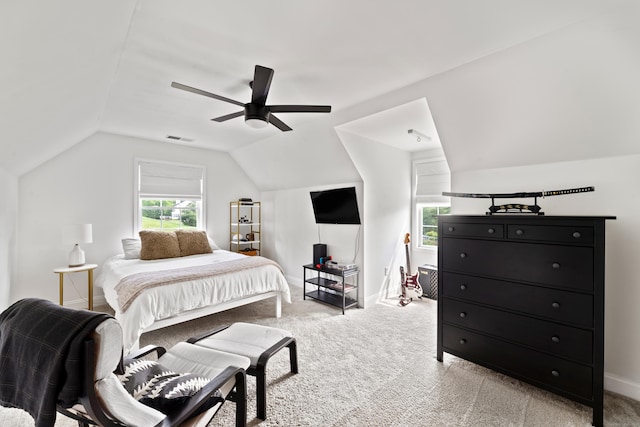 11 Quarry Ridge Rd, Newtown, CT 06482 - bedroom featuring light carpet, vaulted ceiling, and a ceiling fan