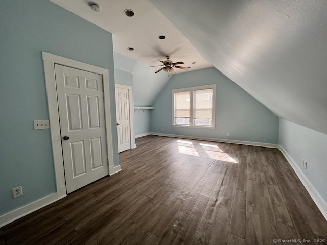87 Blake St, New Haven, CT 06511 - additional living space with lofted ceiling, dark wood-type flooring, and ceiling fan