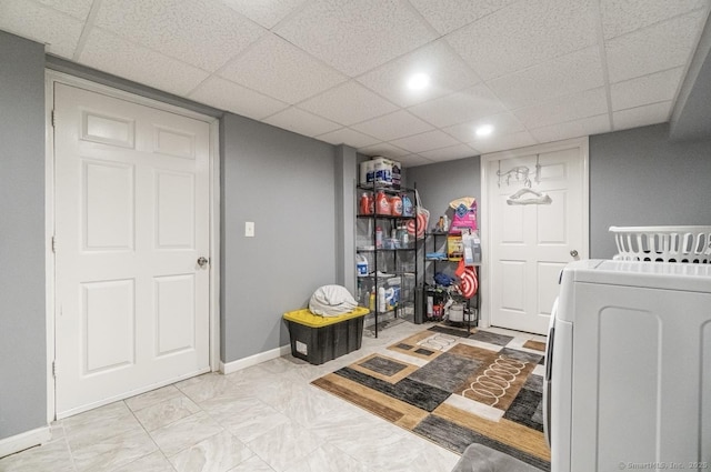 washroom with washer / clothes dryer and recessed lighting