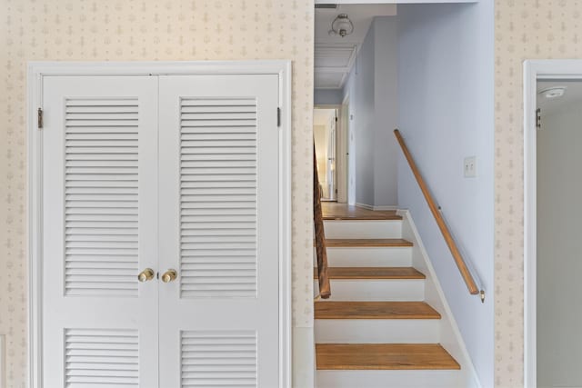 128 Walnut Tree Hill Rd, Newtown, CT 06482 - stairway with wallpapered walls